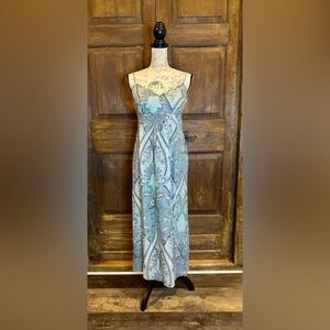 Ann Taylor Blue V-Neck Sheath Maxi Dress